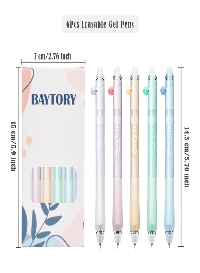 BAYTORY 6Pcs Cute Erasable Gel Pens, 0.5mm Fine Point Retractable Black Ink Pen, Double End Erasable Smooth Writing Pens, Quick Dry for Note Taking Marking Planner Crossword Puzzles (Black Ink) - Image 2