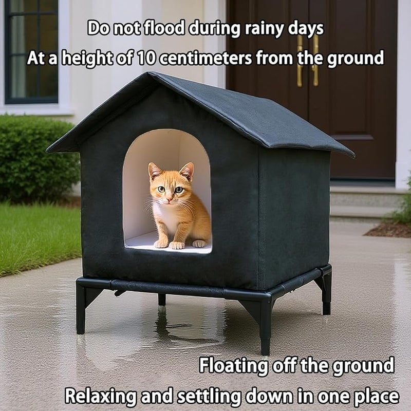 Insulated Outdoor Cat House Winter Shelter with Raised Base Large Size Black - Image 5