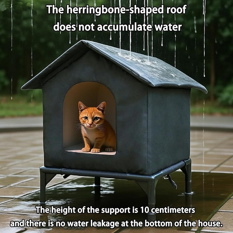 Insulated Outdoor Cat House Winter Shelter with Raised Base Large Size Black - Image 4