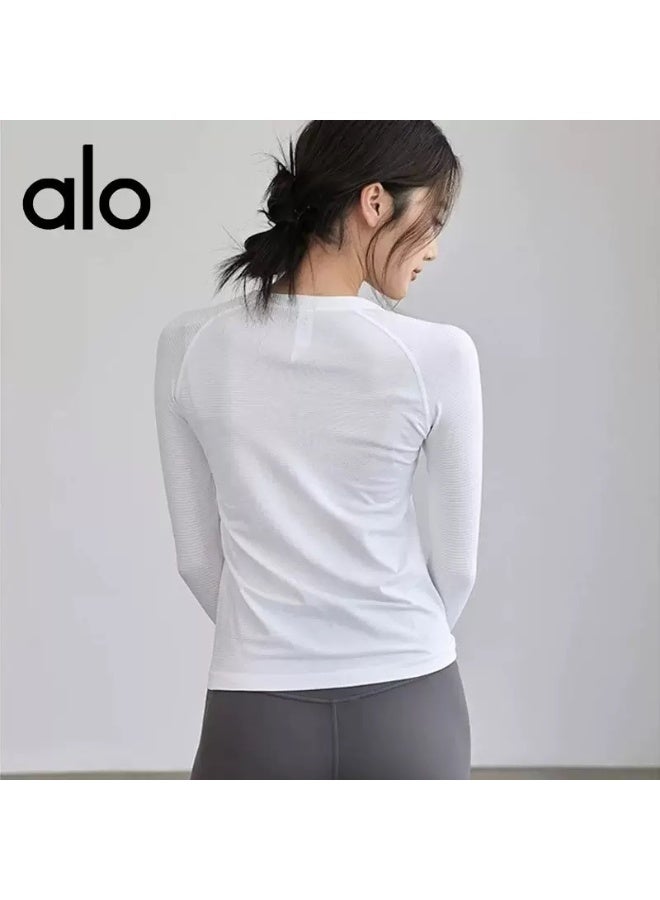 ألو يوغا قميص يوجا طويل الأكمام لخريف وشتاء – قميص رياضي مرتدٍ مرنة ونفاذ للهواء للجري واليوجا وتمارين الصالة الرياضية - Image 2