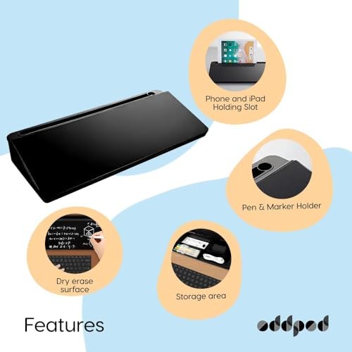 XBEY Desk Organizer Glass Desktop Whiteboard/Plastic Desk Buddy/Great Desk Organiser and Desk Accessory for Home Or Office/Dry Erase Board for Desk Notes (Black) - Image 2