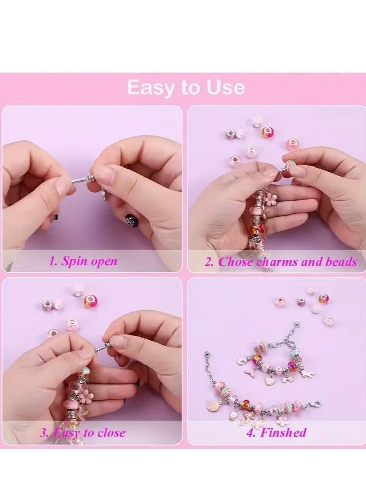 Bracelet Making Kit for Girls, 68PCs DIY Jewelry Craft Set with Charm Beads and Gift Box, Creative Art Present for Kids Ages 8-12, Adults (Pink) - Image 3