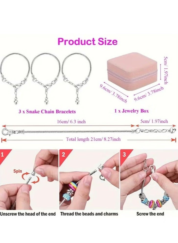 Bracelet Making Kit for Girls, 68PCs DIY Jewelry Craft Set with Charm Beads and Gift Box, Creative Art Present for Kids Ages 8-12, Adults (Pink) - Image 4