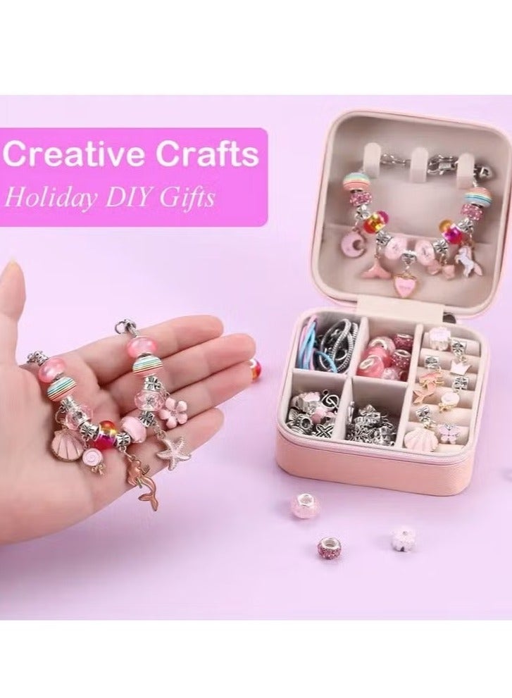 Bracelet Making Kit for Girls, 68PCs DIY Jewelry Craft Set with Charm Beads and Gift Box, Creative Art Present for Kids Ages 8-12, Adults (Pink) - Image 5