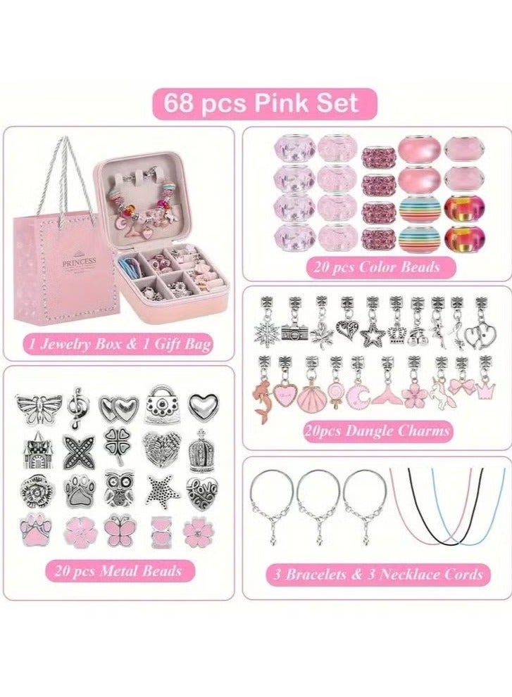 Bracelet Making Kit for Girls, 68PCs DIY Jewelry Craft Set with Charm Beads and Gift Box, Creative Art Present for Kids Ages 8-12, Adults (Pink) - Image 3