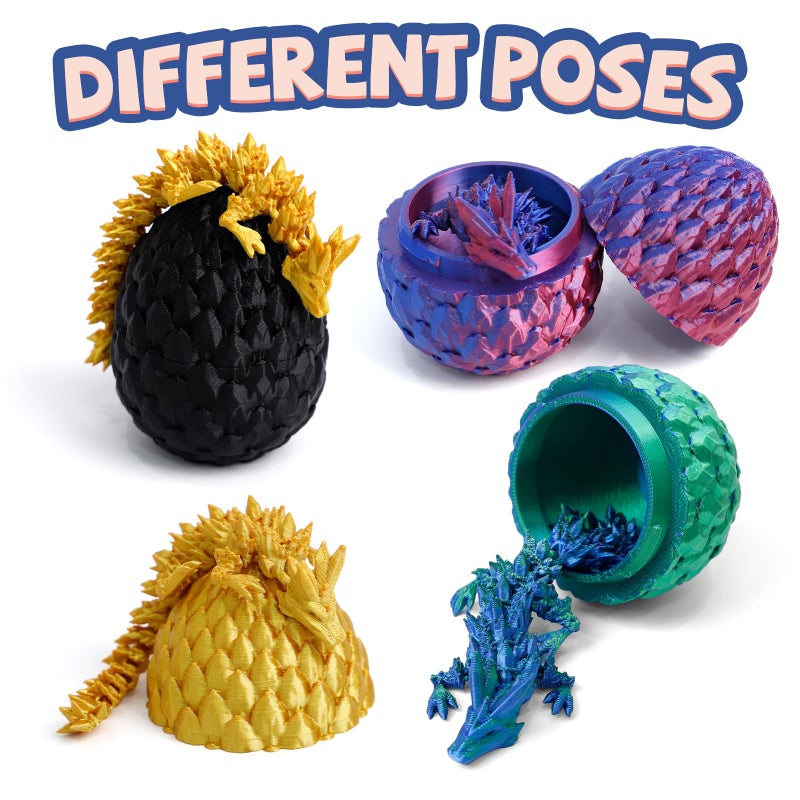 Flavery 12 Pack 3D Printed Dragon Easter Basket Stuffers - Mini Gemstone Egg with Flexible Crystal Dragon Inside, Cute Fidget Toy, Christmas, Birthday Gift, Desk Pet Figure - Image 3