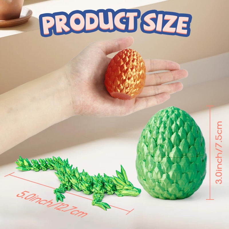 Flavery 12 Pack 3D Printed Dragon Easter Basket Stuffers - Mini Gemstone Egg with Flexible Crystal Dragon Inside, Cute Fidget Toy, Christmas, Birthday Gift, Desk Pet Figure - Image 5