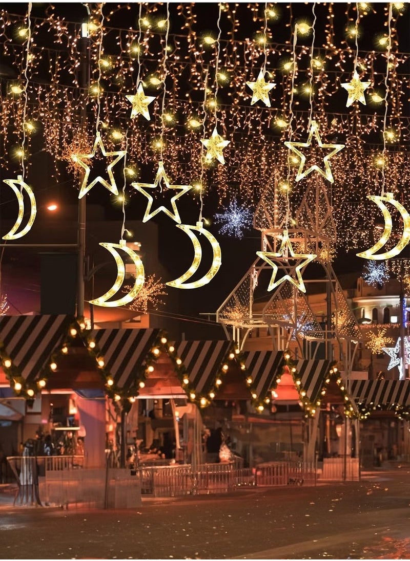 Yoawllty - Ramadan Decoration for Home, 138 LED Warm White Ramadan Lights, Moon Star Ramadan Lights Hanging for Home Decoration - Image 1