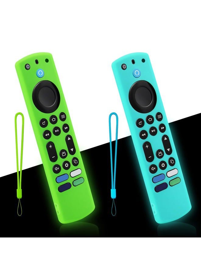 weishan 2-Pack Glowing Remote Cover for Insignia/Toshiba Smart TV Remote Controls, Anti-Slip Silicone Protective Case with Lanyard, Glow Green + Glow Blue GITD! - Image 1