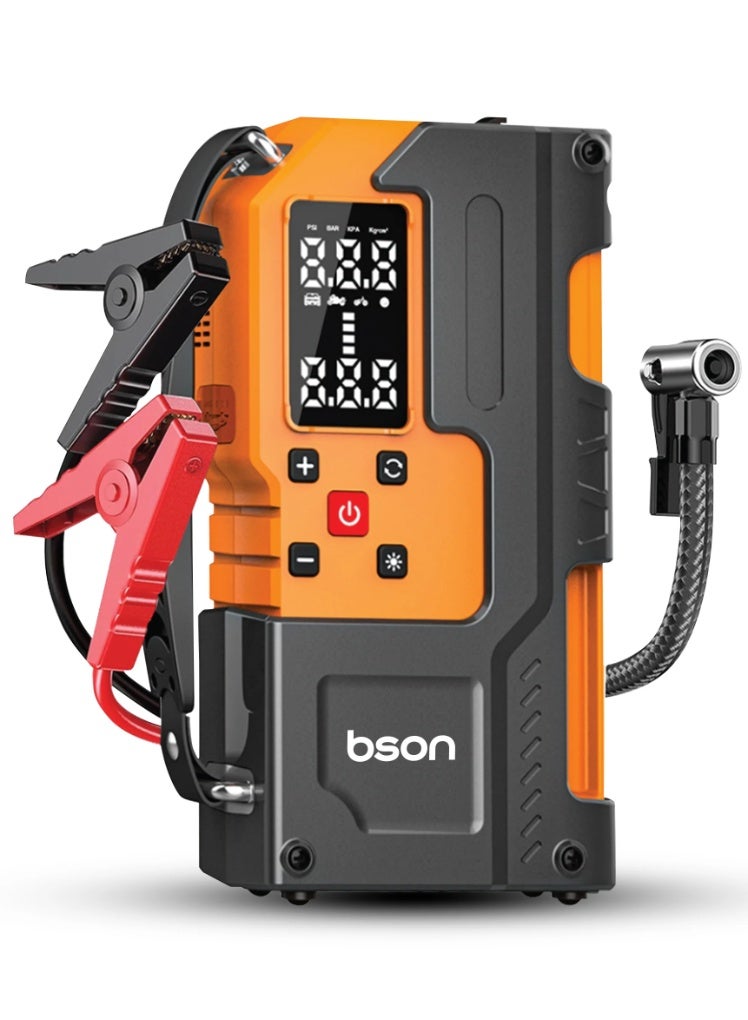 BSON 6-in-1 Smart Car Jump Starter with Digital Display, 150 PSI Air Pump, Tire Pressure Reader, Power Bank, LED Light, Emergency Auto Battery Starter, car jump starter with air compressor, 4*4 - Image 1