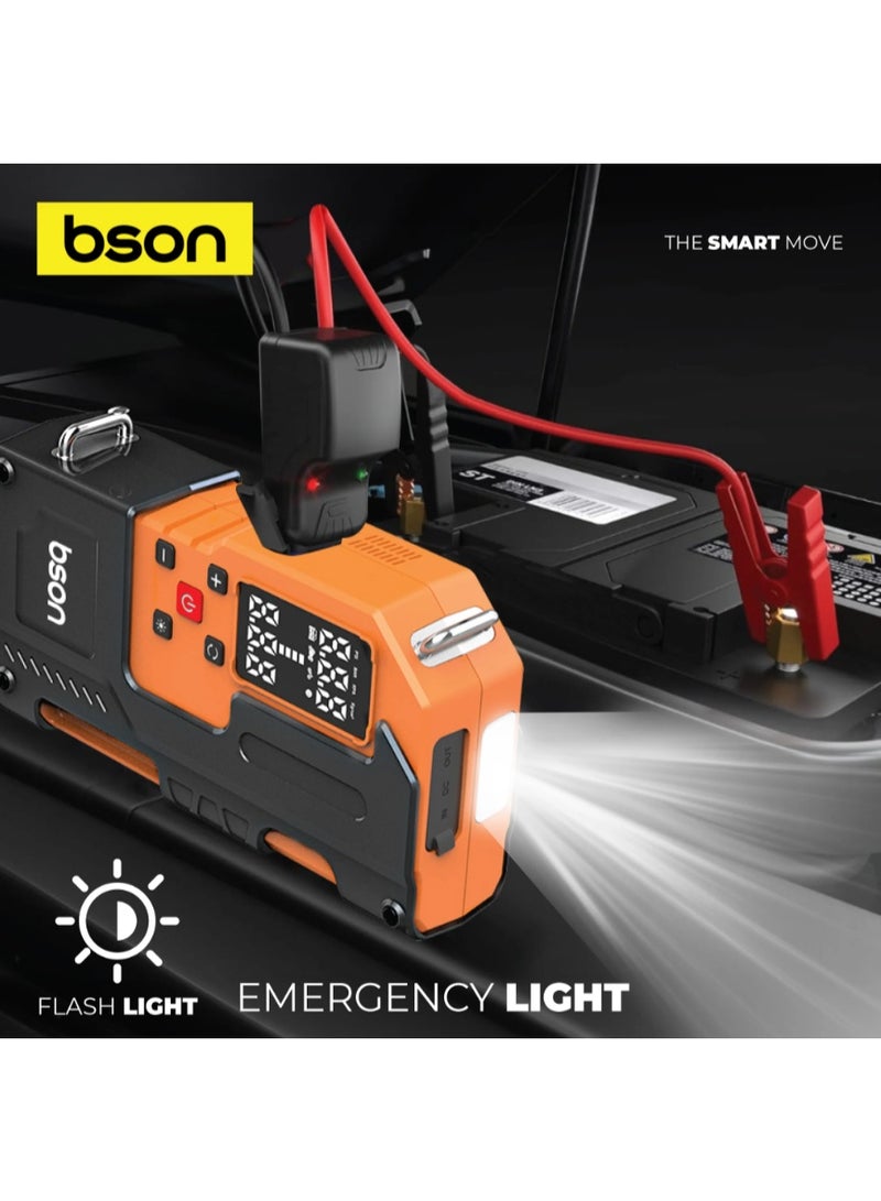 BSON 6-in-1 Smart Car Jump Starter with Digital Display, 150 PSI Air Pump, Tire Pressure Reader, Power Bank, LED Light, Emergency Auto Battery Starter, car jump starter with air compressor, 4*4 - Image 4