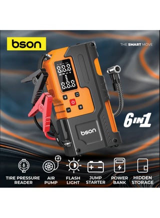6-in-1 Smart Car Jump Starter with Digital Display, 150 PSI Air Pump, Tire Pressure Reader, Power Bank, LED Light, Emergency Auto Battery Starter, car jump starter with air compressor, 4*4 - view 5