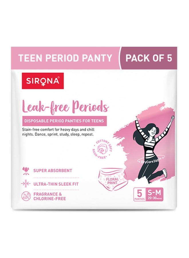 Sirona Disposable Teens Period Pants | Period Panty for Teens | Leak-proof Protection | Super Absorbent & Comfortable | Available in Cute Floral Design | Pack of 5 - Image 1