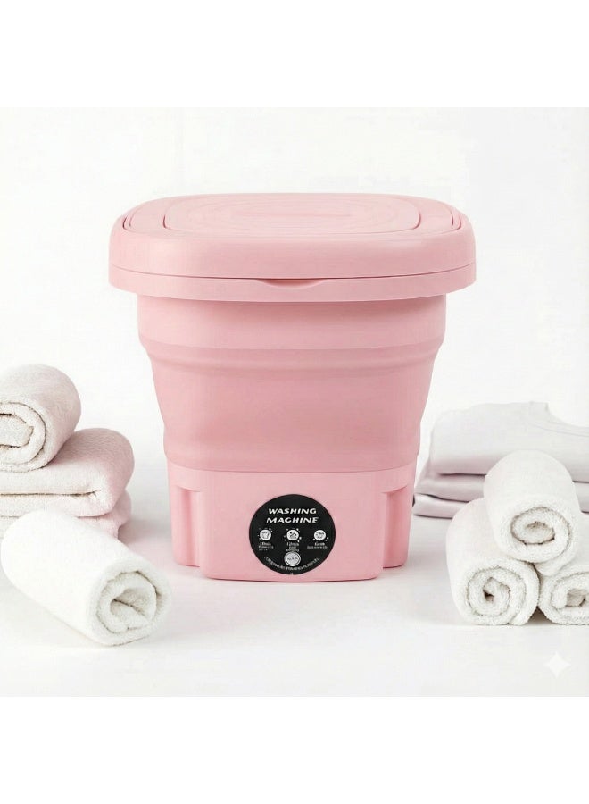 غسالة ملابس محمولة قابلة للطي صغيرة– غسيل سريع وفعال للملابس الداخلية والملابس الخفيفة، تصميم ذكي وصامت وسهل الحمل- وردي - Image 1