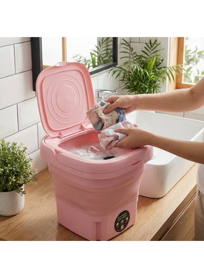 غسالة ملابس محمولة قابلة للطي صغيرة– غسيل سريع وفعال للملابس الداخلية والملابس الخفيفة، تصميم ذكي وصامت وسهل الحمل- وردي - Image 4