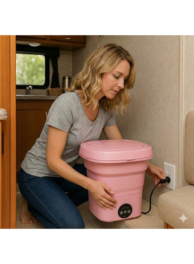 غسالة ملابس محمولة قابلة للطي صغيرة– غسيل سريع وفعال للملابس الداخلية والملابس الخفيفة، تصميم ذكي وصامت وسهل الحمل- وردي - Image 5