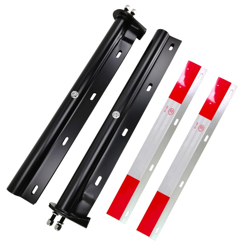 GaeaAuto Black Straight Spring Loaded Mud Flap Hanger Bracket Mudflap Holder Set 118 Bolt Spacing 30 Length with Aluminum Reflective Tapes fit for Semi Trucks 2 Pack