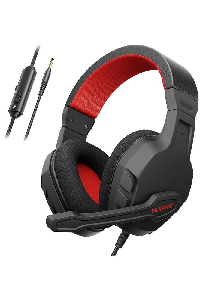 NUBWO U3 Gaming Headset with Microphone, Safe Volume Limited, Kids Headphones for Switch, Super Lightweight, Rich Sound, 3.5mm Jack for NS, PS4, PS5, Xbox, Tablet, iPad Computer, Red - Image 1