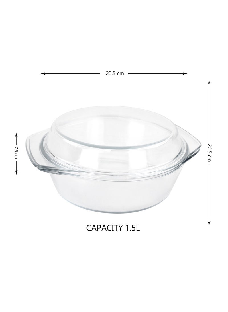 Casserole Round Glass Baking Dish Borosilicate Multipurpose Round Bake and Serve Class Casserole with Lid 0.7L/1.0L/1.5L 3 Pc by Home Smart