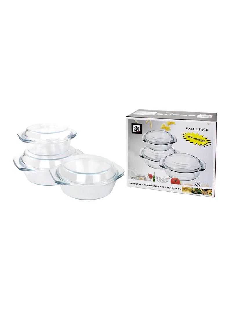 Home Smart Casserole Round Glass Baking Dish Borosilicate Multipurpose Round Bake and Serve Class Casserole with Lid 0.7L/1.0L/1.5L 3 Pc by Home Smart  - Image 3