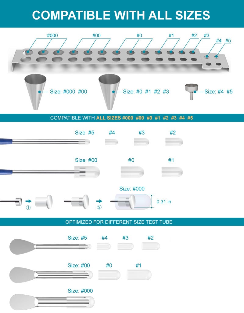 Foosi 16Pcs Filling Tools Kit - Short Stem Funnels Home & Lab Supplies with Empty Tray and Spoon Scoops Spatula Tamper Quickly Maker All Size # 000 00 0 1 2 3 4 5 Funnel ï¼ˆ16Pcs - Image 3