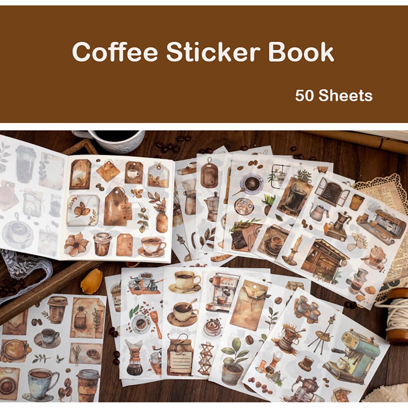 Doraking Coffee Sticker Scrapbooking Supplies for Junk Journal, 50 Sheets Vintage Washi Stickers for Journaling DIY Crafts Arts, Ephemera Sticker Book Precut - Image 4
