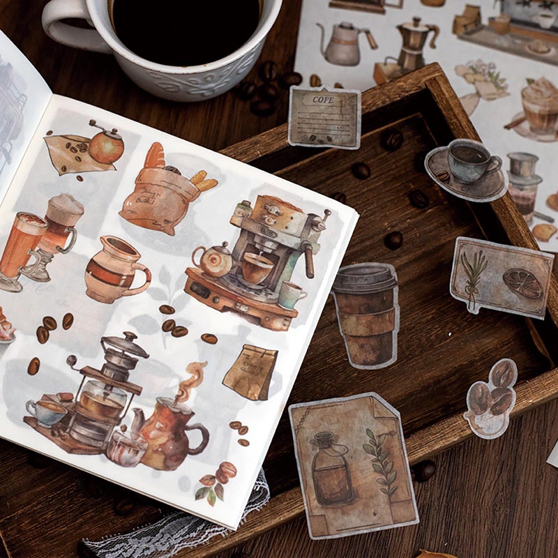 Doraking Coffee Sticker Scrapbooking Supplies for Junk Journal, 50 Sheets Vintage Washi Stickers for Journaling DIY Crafts Arts, Ephemera Sticker Book Precut - Image 2