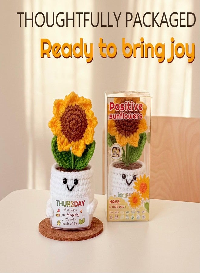 Okra Handmade Sunflower Crochet Doll with 7 Daily Replaceable Notes, Thank You Gifts for Women, Teachers, Friends, Coworkers, Myself, Positivity Decor for Table, Home, Office, Car - Birthday Gifts for Mom - Image 4