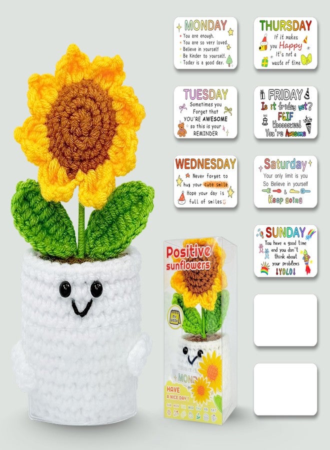 Okra Handmade Sunflower Crochet Doll with 7 Daily Replaceable Notes, Thank You Gifts for Women, Teachers, Friends, Coworkers, Myself, Positivity Decor for Table, Home, Office, Car - Birthday Gifts for Mom - Image 1