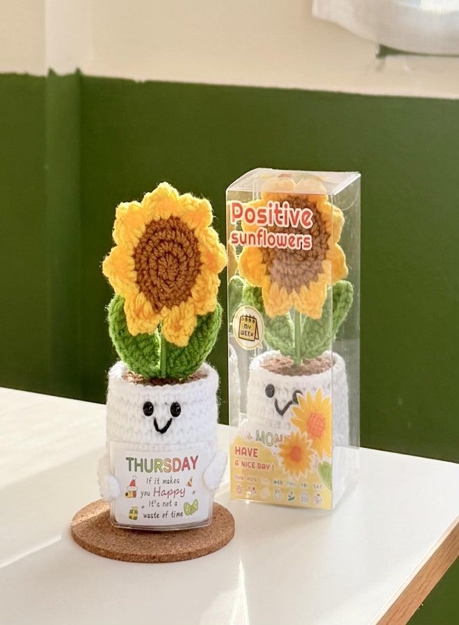 Okra Handmade Sunflower Crochet Doll with 7 Daily Replaceable Notes, Thank You Gifts for Women, Teachers, Friends, Coworkers, Myself, Positivity Decor for Table, Home, Office, Car - Birthday Gifts for Mom - Image 2