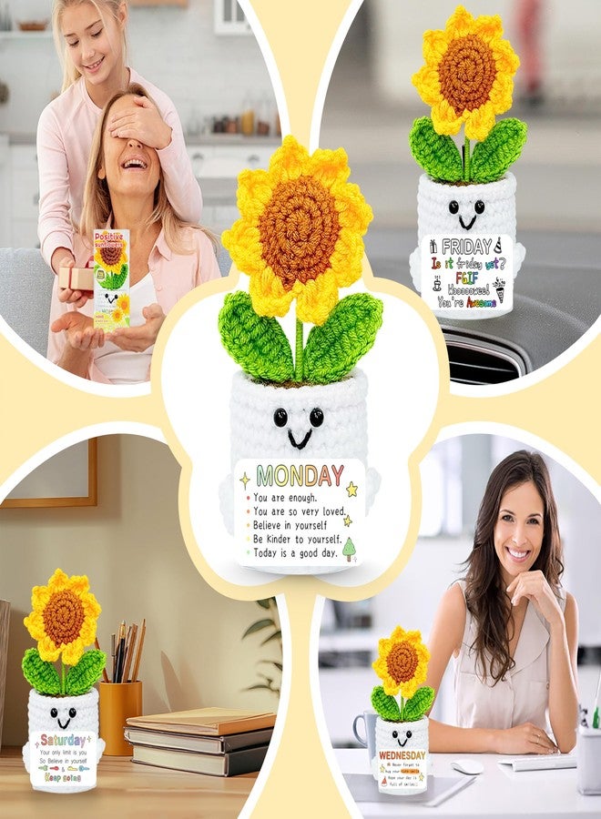 Okra Handmade Sunflower Crochet Doll with 7 Daily Replaceable Notes, Thank You Gifts for Women, Teachers, Friends, Coworkers, Myself, Positivity Decor for Table, Home, Office, Car - Birthday Gifts for Mom - Image 5
