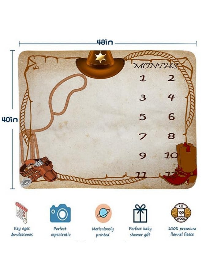 FHZON Western Cowboy Milestone Blanket Country Leather Boots Cowboy Hat Baby Photo Prop Baby Shower Party Decor Gender Neutral Baby Blanket 48x40in BTYHFH021 - Image 4