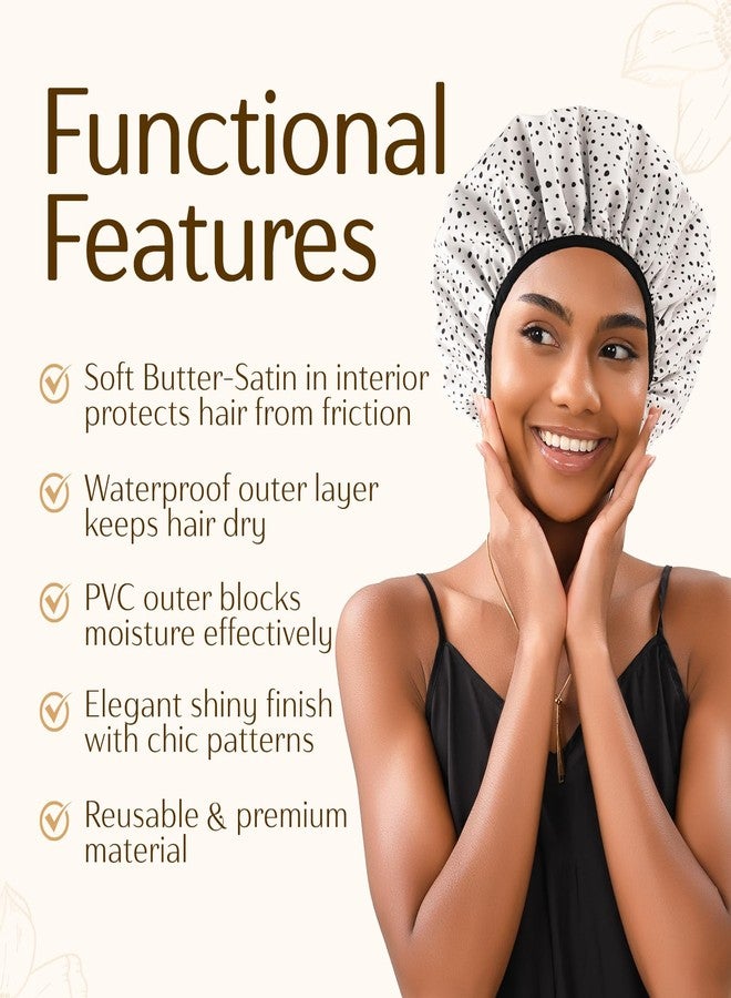 يانيبست قبعة استحمام يانيبست للنساء - قبعة استحمام من الساتان للشعر، مقاومة للماء، كبيرة جدًا، ذات طبقتين، قابلة لإعادة الاستخدام، قابلة للتعديل للشعر الطويل والضفائر - Image 4