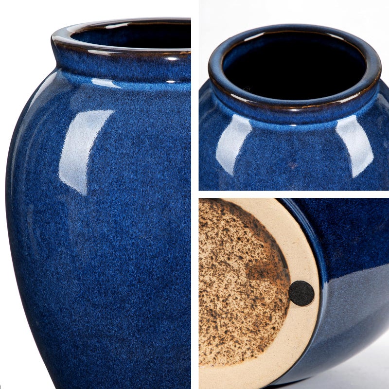 Hollyone Blue Large Ceramic Vases for Flowers Navy Blue Glazed Pottery Vases Rustic Modern Farmhouse Distressed Decorative Vase for Home Kitchen Mantel Shelf Living Room Table Centerpiece Decor - 6.7 Inch Tall - Image 3
