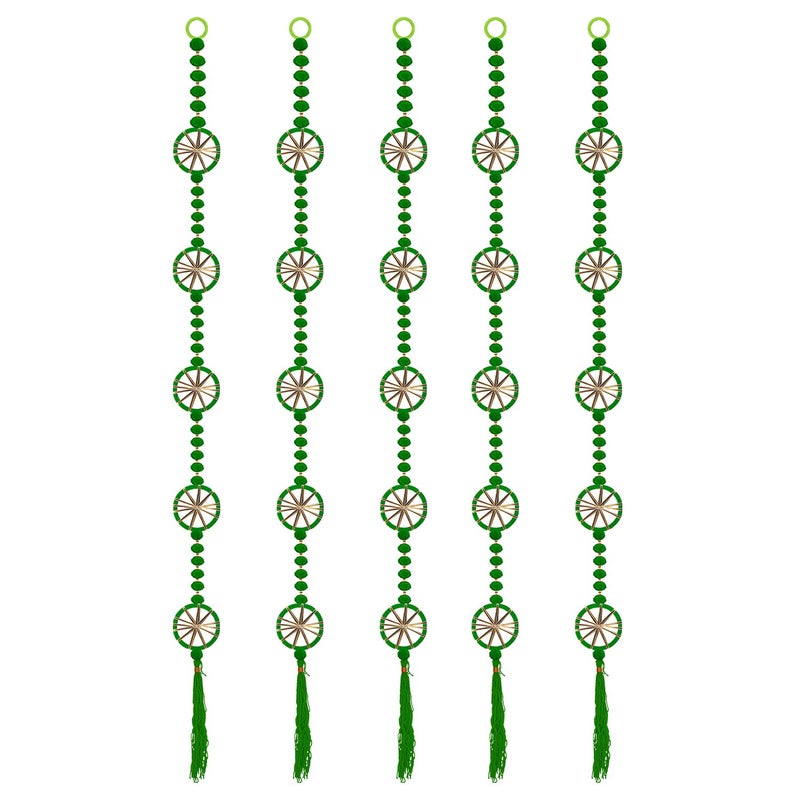 Rajasthan Kraft Rajasthan Kraft Handmade Pom Pom Beads with Gotta Patti Ring TasselsWall Decor and Home Office Office Home Diwali Decoration Length 55 Inch Pack of 5 Colour Green RK348015 - Image 1