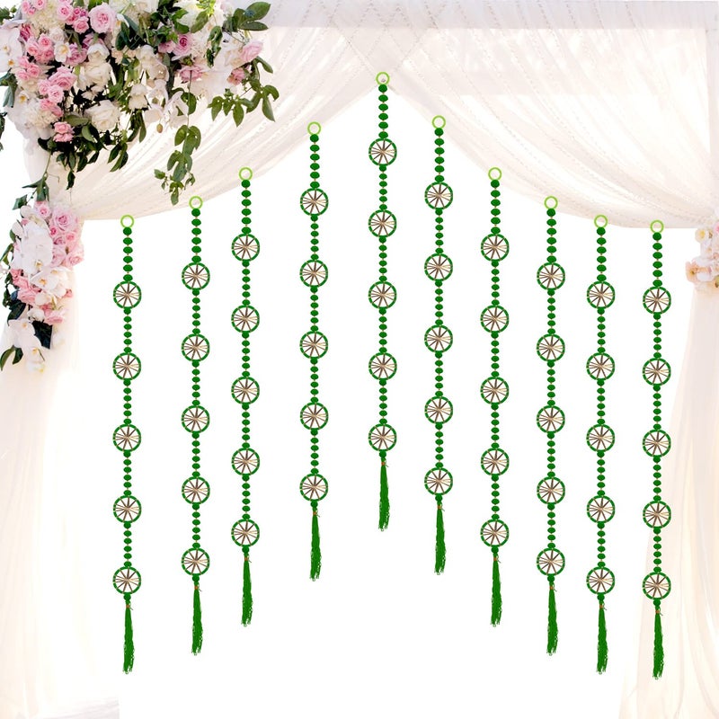 Rajasthan Kraft Rajasthan Kraft Handmade Pom Pom Beads with Gotta Patti Ring TasselsWall Decor and Home Office Office Home Diwali Decoration Length 55 Inch Pack of 5 Colour Green RK348015 - Image 3
