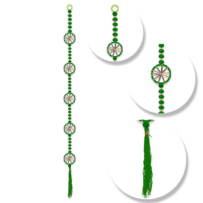 Rajasthan Kraft Rajasthan Kraft Handmade Pom Pom Beads with Gotta Patti Ring TasselsWall Decor and Home Office Office Home Diwali Decoration Length 55 Inch Pack of 5 Colour Green RK348015 - Image 5