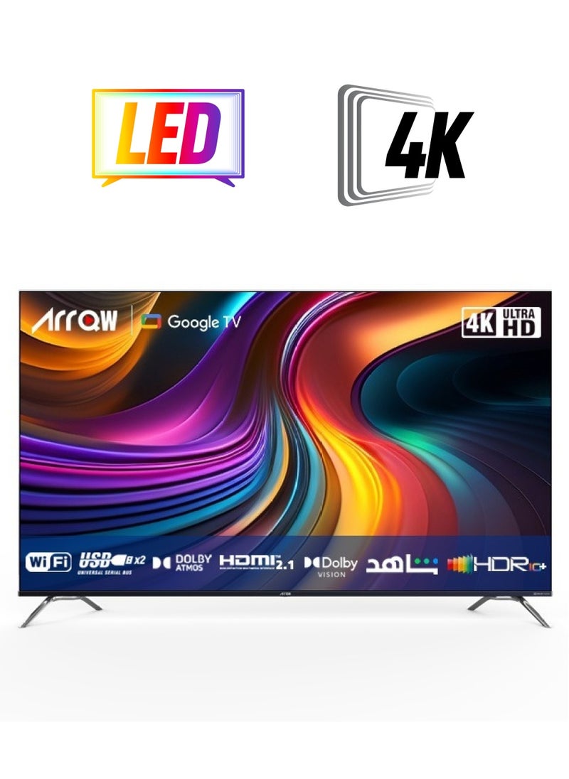ARRQW 58 Inch 4K UHD Frameless Smart Google TV, 3840x2160 Resolution, 5000:1 Contrast, 60Hz Refresh Rate, Android 11, HDR10, Dolby/Dolby+, 1.07B Colors, 3 HDMI & 2 USB Ports, Bluetooth 5.0, Wi-Fi, Multiscreen, Wall Stand | Model No: RO-58LCS-11  - Image 1