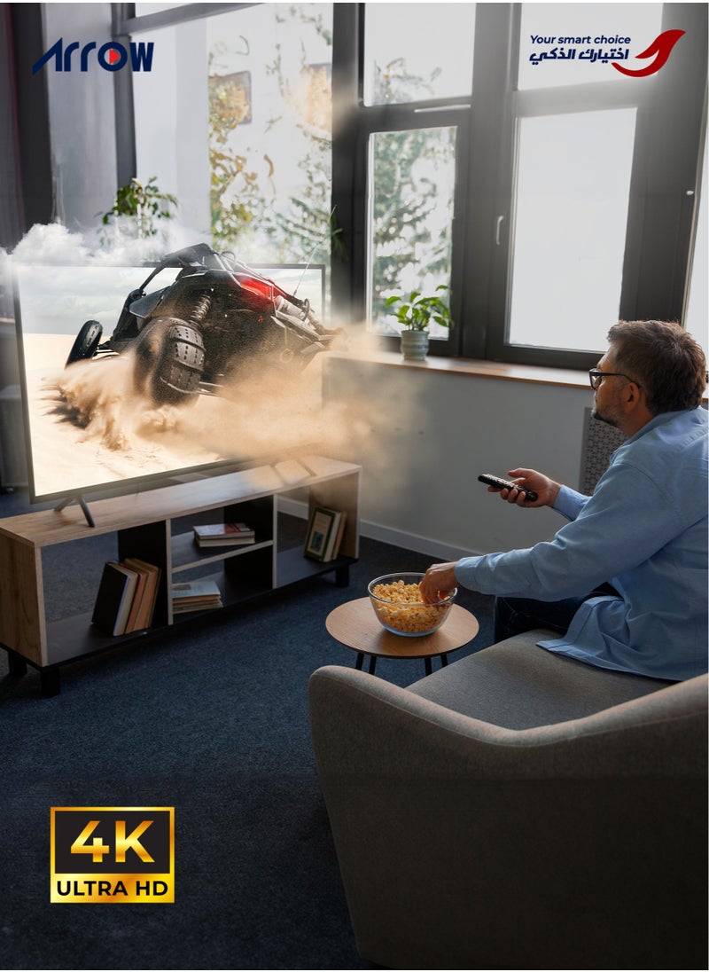 ARRQW 58 Inch 4K UHD Frameless Smart Google TV, 3840x2160 Resolution, 5000:1 Contrast, 60Hz Refresh Rate, Android 11, HDR10, Dolby/Dolby+, 1.07B Colors, 3 HDMI & 2 USB Ports, Bluetooth 5.0, Wi-Fi, Multiscreen, Wall Stand | Model No: RO-58LCS-11  - Image 2