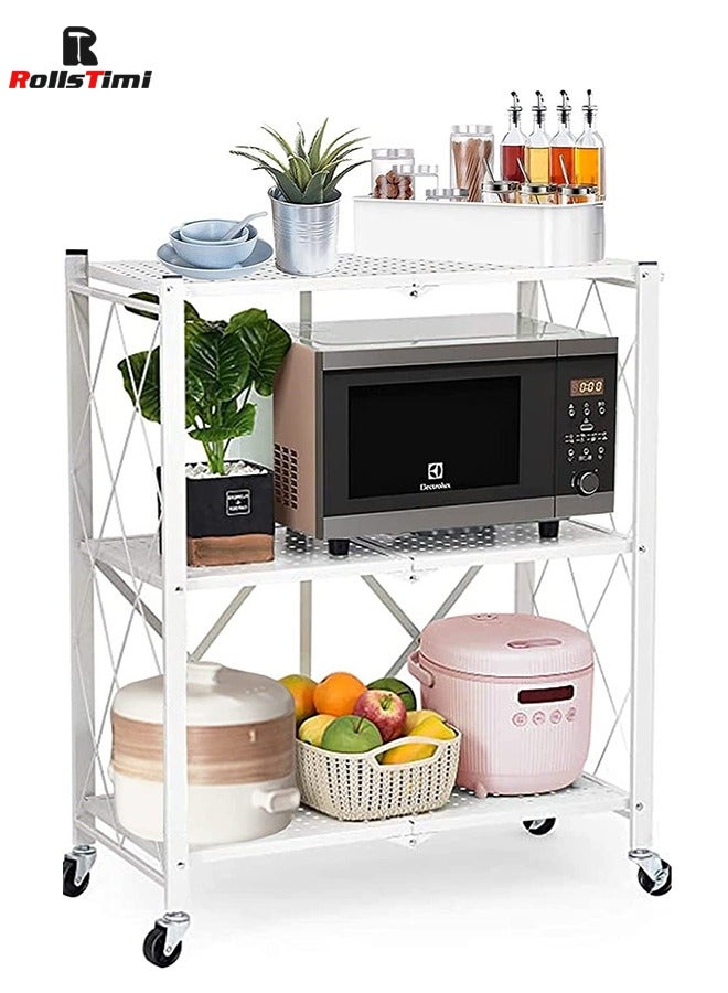 رولستيمي أرفف تخزين قابلة للطي من 3 أرفف مع عجلات ، وحدة رفوف ذات سعة كبيرة ، بدون رف منظم للتجميع ، أبيض - Image 1