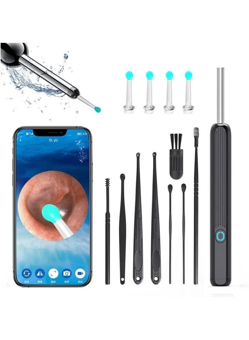 عام مجموعة إزالة شمع الأذن - مزيل شمع الأذن المرئي مع كاميرا، منظار الأذن مع ضوء، منظف الأذن مع 8 أدوات إزالة شمع الأذن + 6 مغارف أذن، مزيل شمع الأذن اللاسلكي لنظام iOS وهواتف Android، منظار الأذن المرئي عبر شبكة Wi-Fi لشمع الأذن (أسود) - Image 1