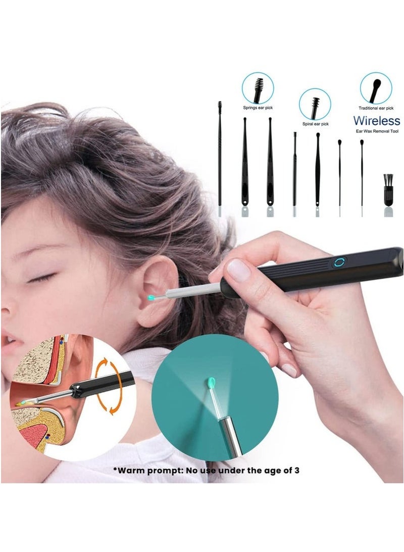 عام مجموعة إزالة شمع الأذن - مزيل شمع الأذن المرئي مع كاميرا، منظار الأذن مع ضوء، منظف الأذن مع 8 أدوات إزالة شمع الأذن + 6 مغارف أذن، مزيل شمع الأذن اللاسلكي لنظام iOS وهواتف Android، منظار الأذن المرئي عبر شبكة Wi-Fi لشمع الأذن (أسود) - Image 4