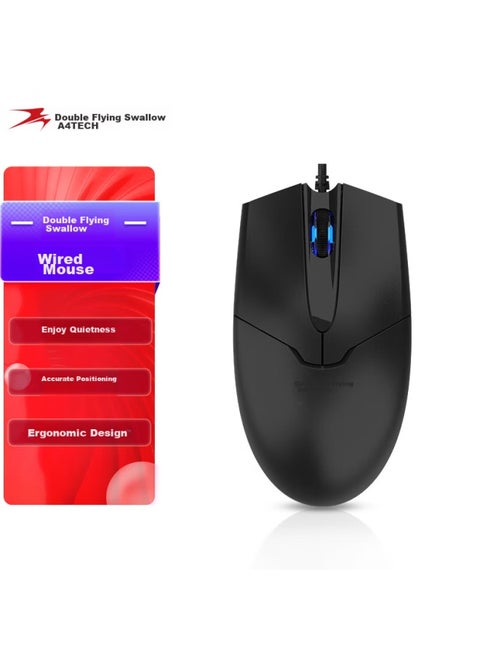 A4tech Op-550su Wired Mouse, Quiet, For Laptop And Desktop Computers, Office And Home Use, Portable Mouse, Usb Interface, Black