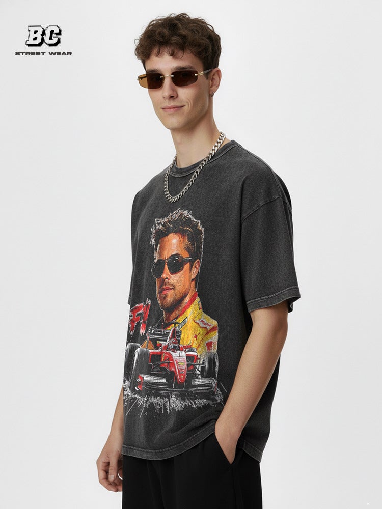 Retro Brad Pitt Printed Short-Sleeve T-Shirt, Heavyweight Trendy Brand, Versatile High Street Style - Image 3