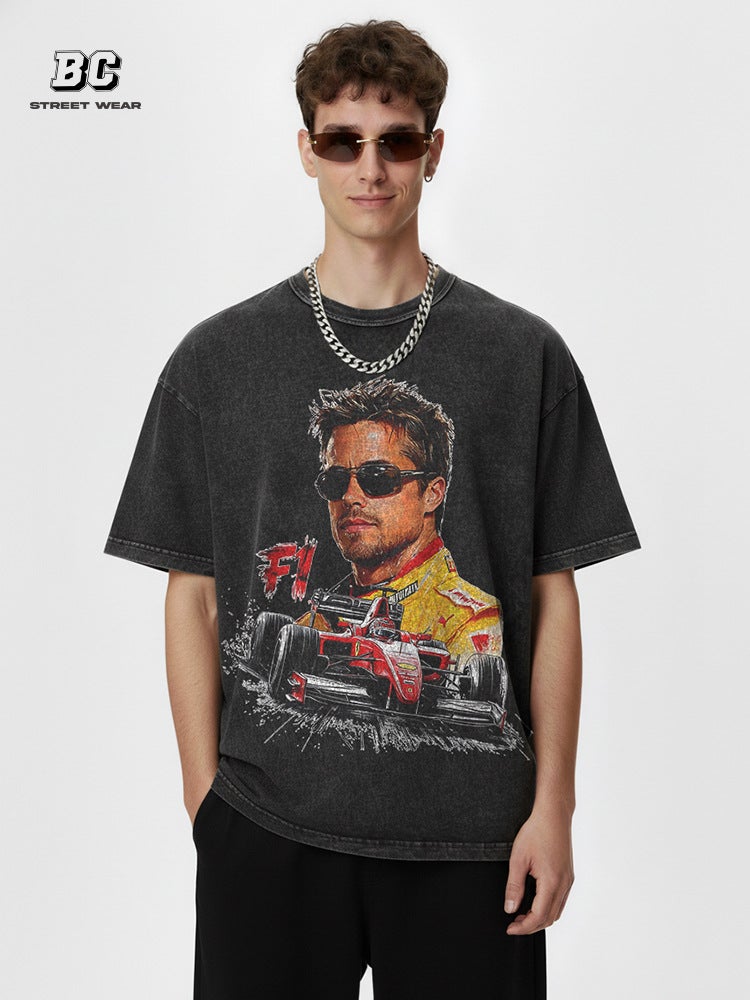 Retro Brad Pitt Printed Short-Sleeve T-Shirt, Heavyweight Trendy Brand, Versatile High Street Style - Image 2
