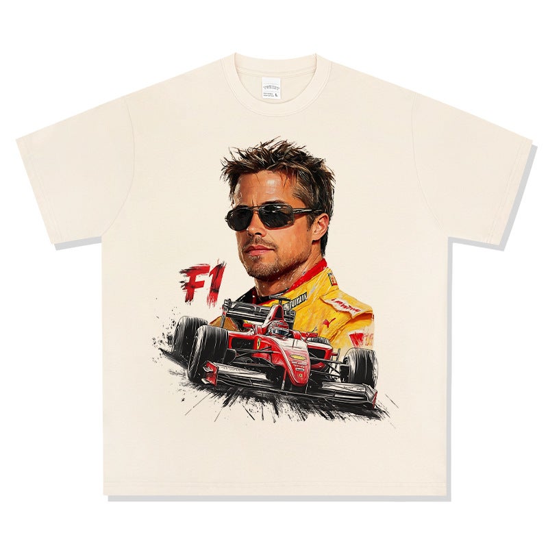 Retro Brad Pitt Printed Short-Sleeve T-Shirt, Heavyweight Trendy Brand, Versatile High Street Style - Image 1