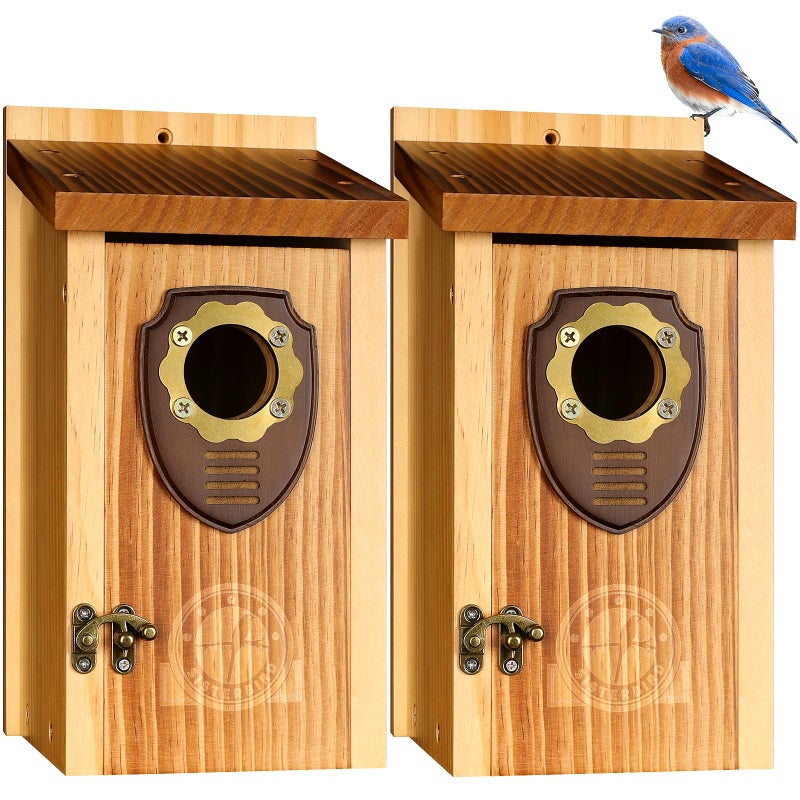 SISTERBIRD Pack of 2 Bluebird Houses for Outside Premium Wooden Bird House Bluebird House for Outdoor Courtyard Decoration Bird Nest Bluebird Finch Swallow Wren Chickadee - Image 2