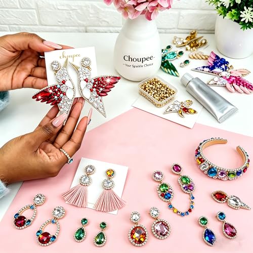 Choupee 48PCS White Crystal Sew On Rhinestones with Gold Prongs, Assorted 6 Large Shapes No Tiny Pieces, Sewing Gems for Costume Bags Shoes Jewelry Making - Image 2