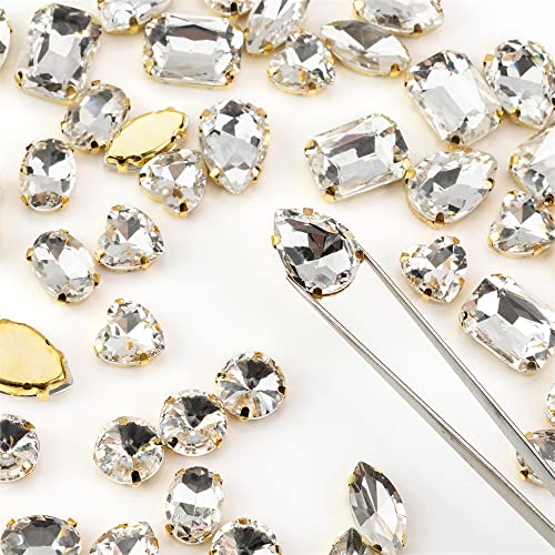 Choupee 48PCS White Crystal Sew On Rhinestones with Gold Prongs, Assorted 6 Large Shapes No Tiny Pieces, Sewing Gems for Costume Bags Shoes Jewelry Making - Image 5