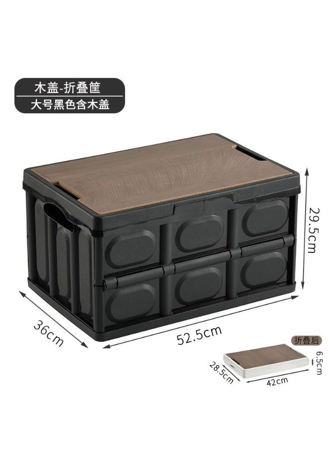 BAIG 30L Collapsible Storage Box Crate with Lid Folding Storage Box with Wooden Cover Panel for Home Outdoor - Image 3